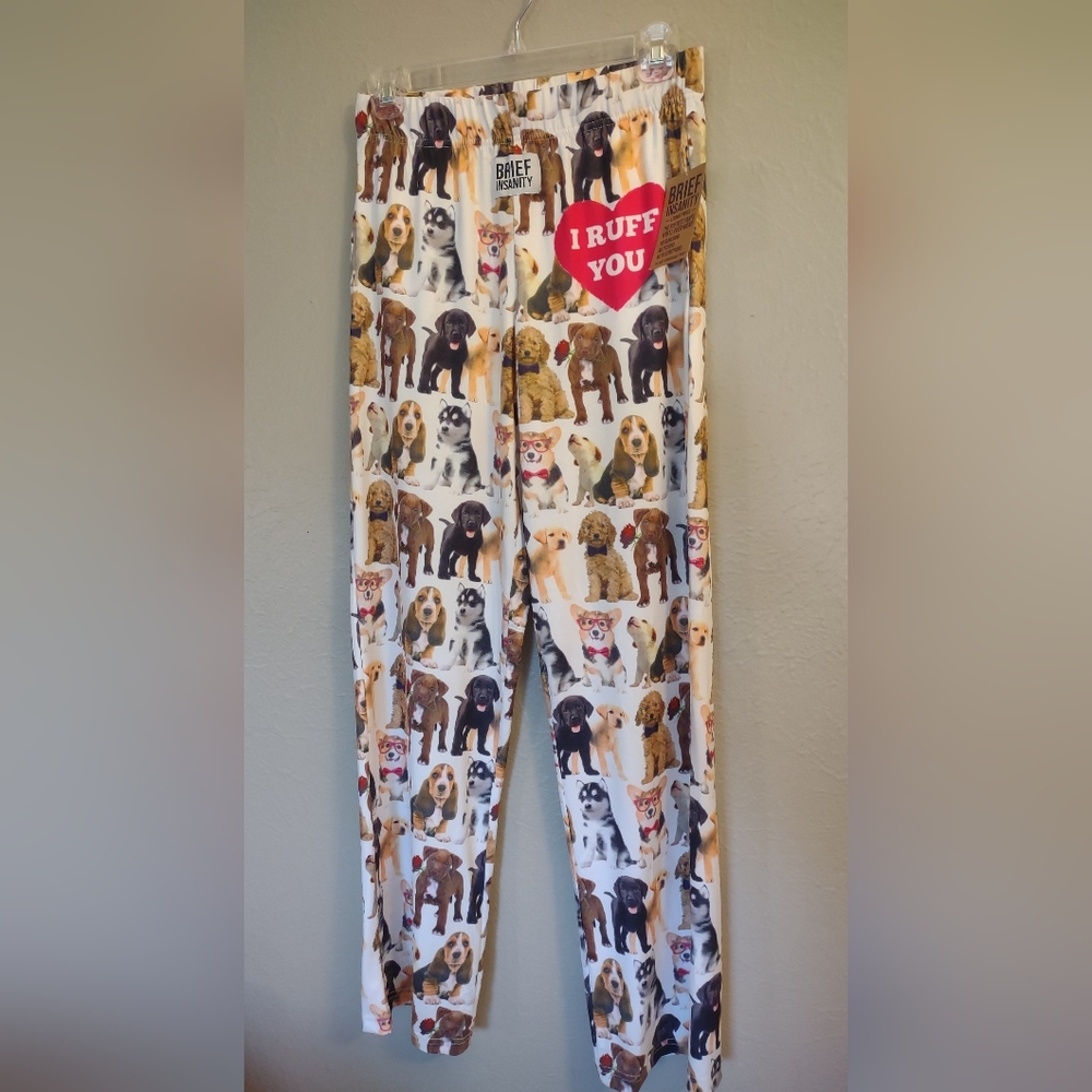 Brief Insanity Puppy Dog Lovers Unisex Lounge Pants Size Small NWT - Picture 3 of 8